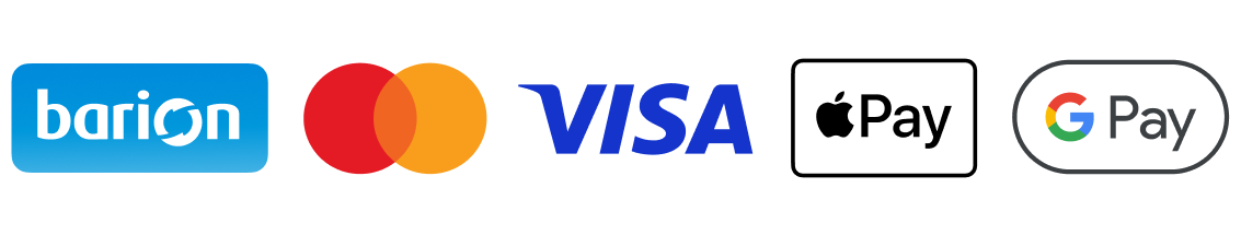 Elfogadott fizetési módok: Barion, Mastercard, Visa, Apple Pay, Google Pay